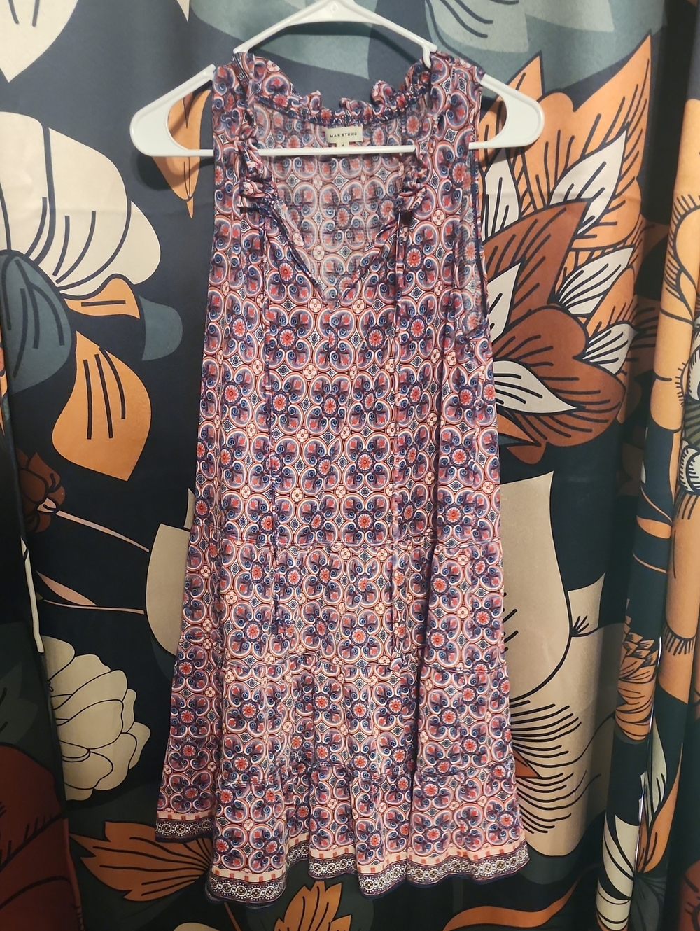 Max Studio Pink and Blue Printed Ruffled Sundress